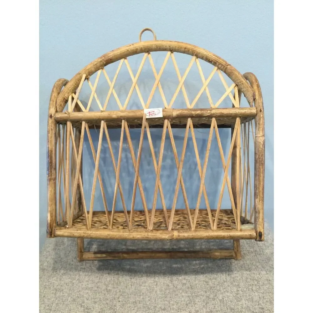 Vintage Wicker Bamboo Wall Shelf Towel Bar Boho Decor Bathroom Organizer Rustic